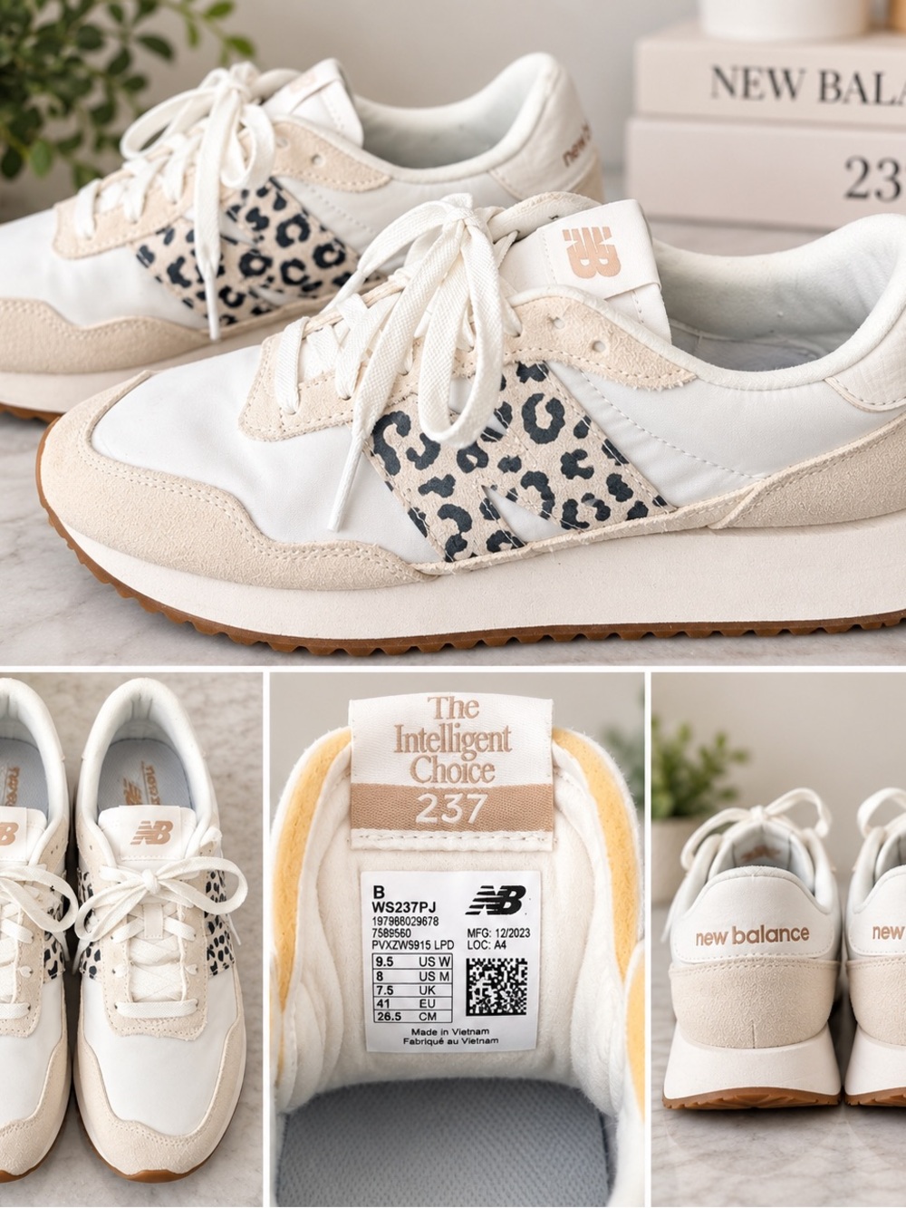 New Balance  237 Sneaker in White, Beige & Leopard